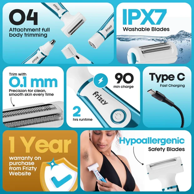 4-In-1 Slixy trimmer | Painless Electric Shaver for Women — Cordless Hair Removal Device
